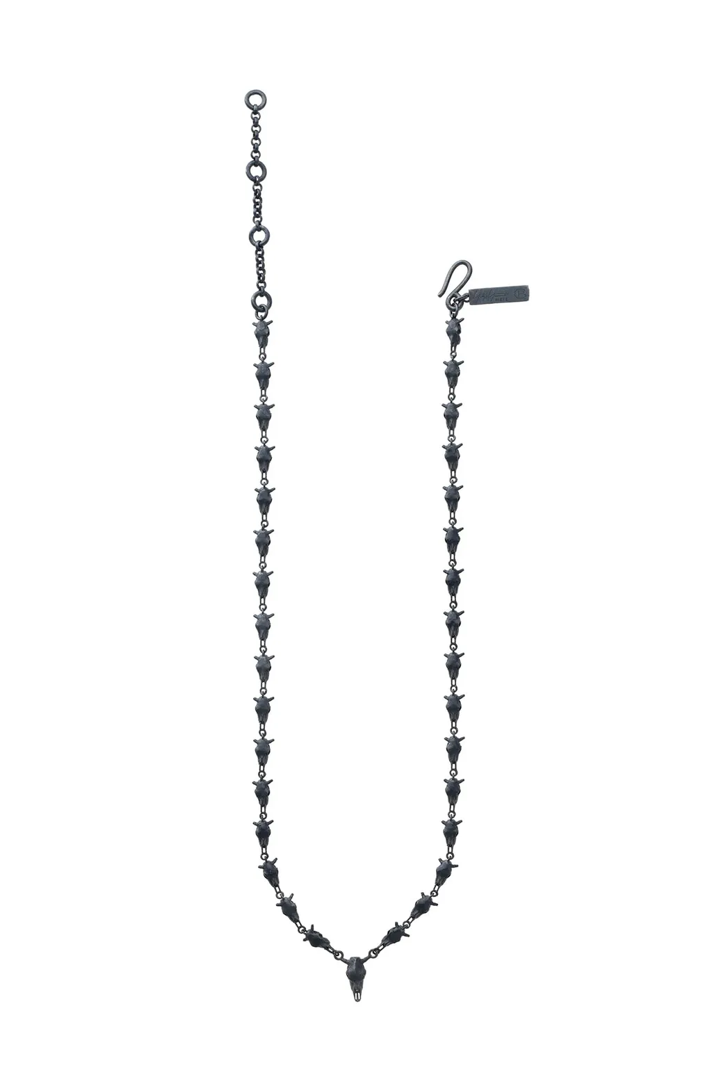 Silver Bk Skull Necklace W/Pendant
