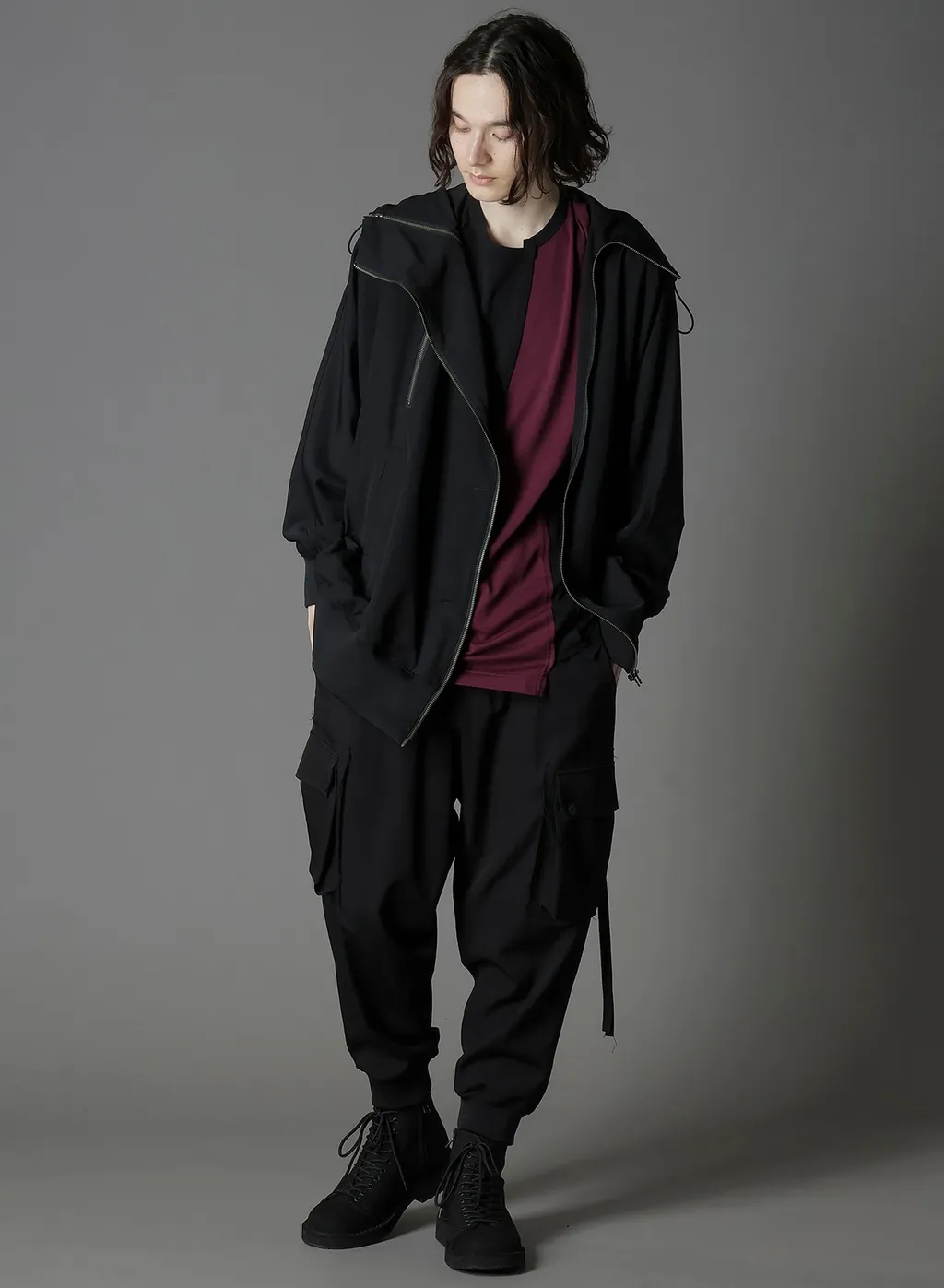 W/Gabardine Inverted V Hoodie Slim