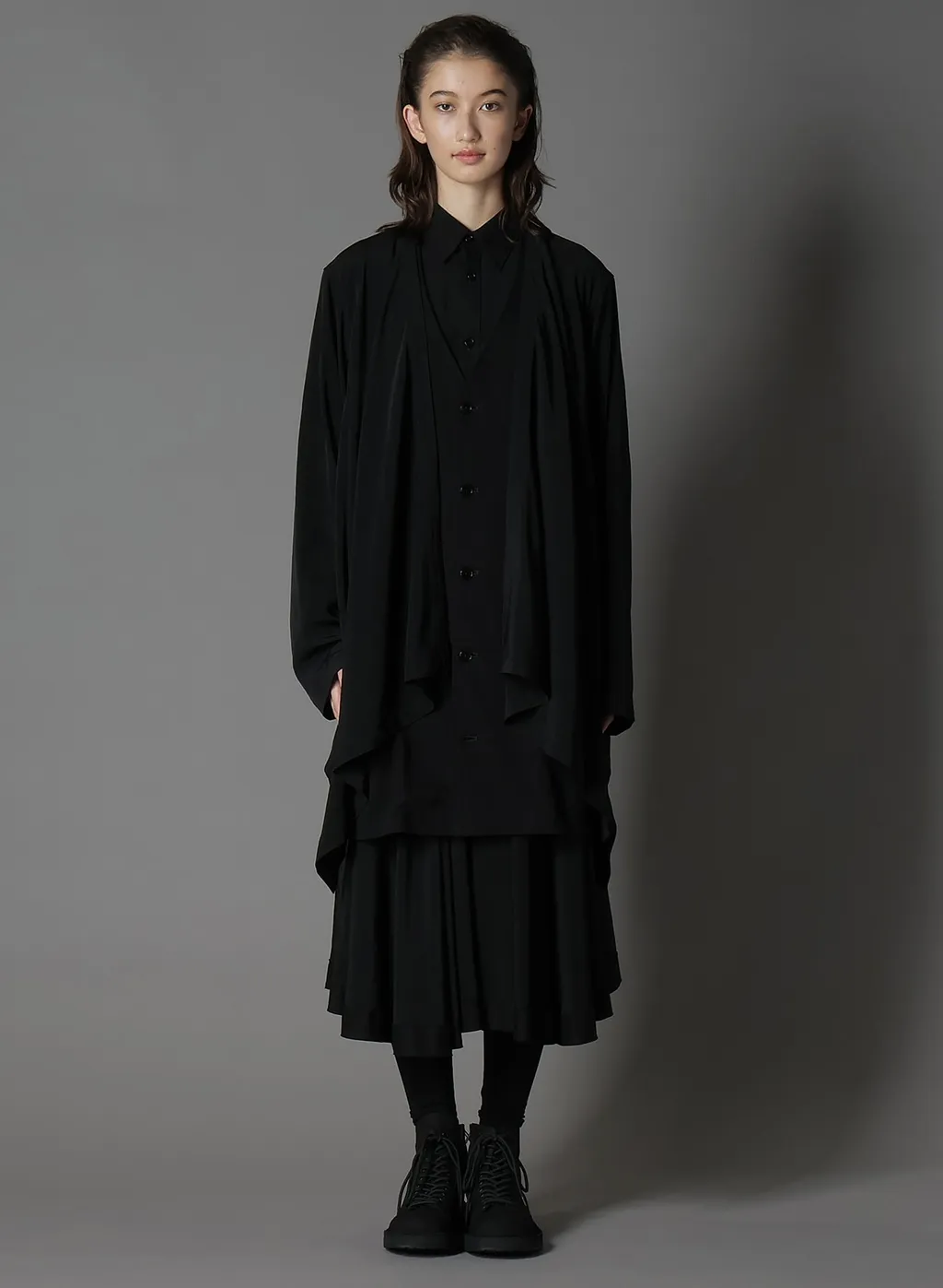 Silicon Jersey+ Crepe De Chine Front Double Flounce T-Shirt