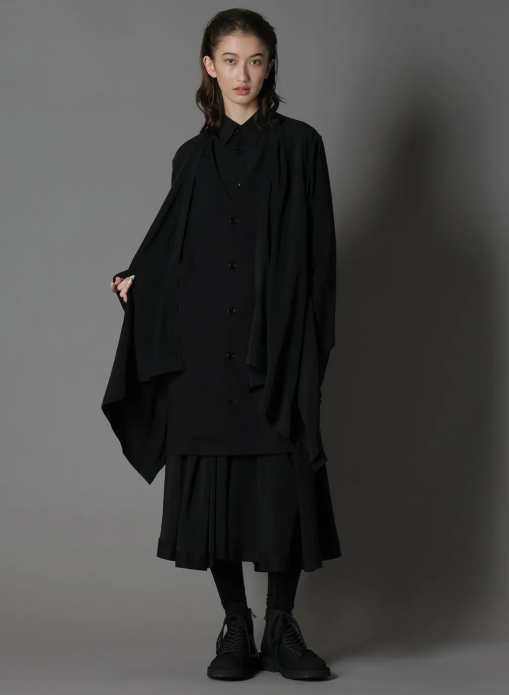 Silicon Jersey+ Crepe De Chine Front Double Flounce T-Shirt