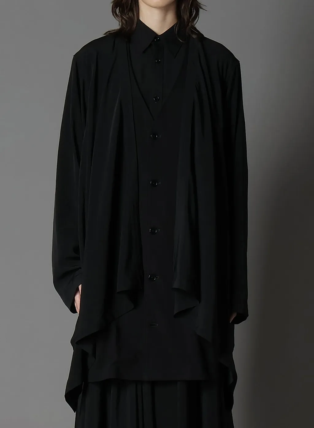 Silicon Jersey+ Crepe De Chine Front Double Flounce T-Shirt