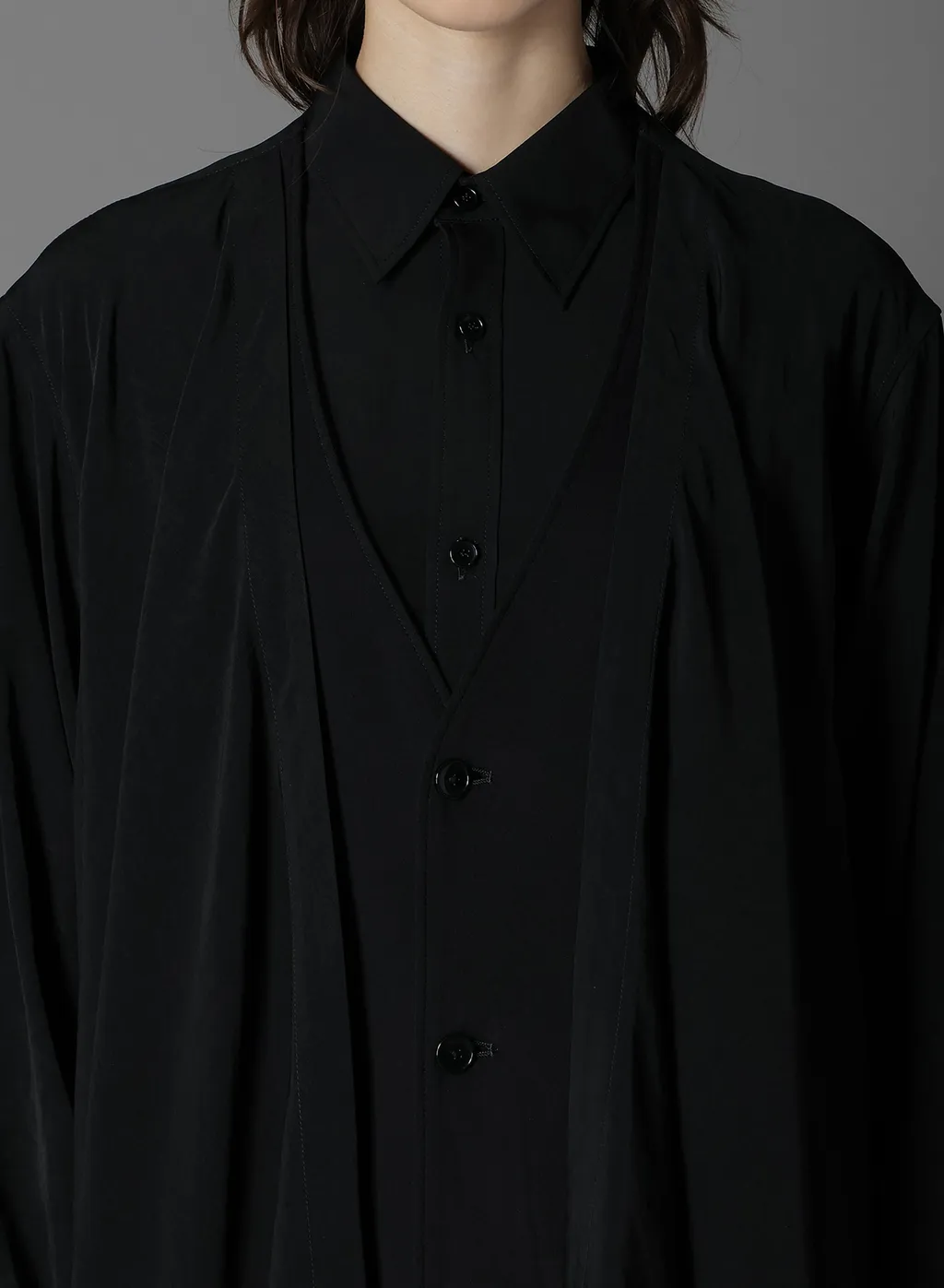 Silicon Jersey+ Crepe De Chine Front Double Flounce T-Shirt
