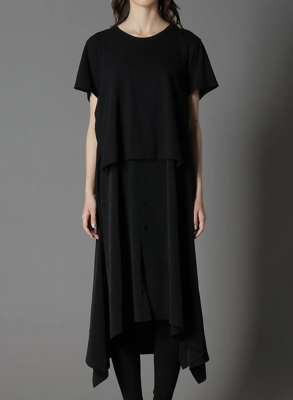 Silicon Jersey+ Crepe De Chine Docking T-Dress