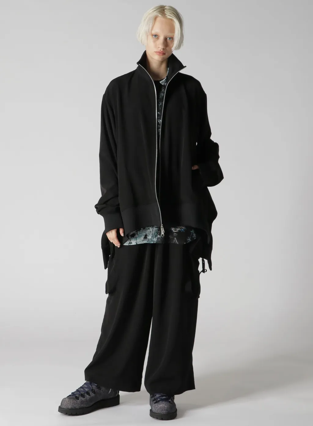 Crepe De Chine Curved Hemline Tracksuit Jacket