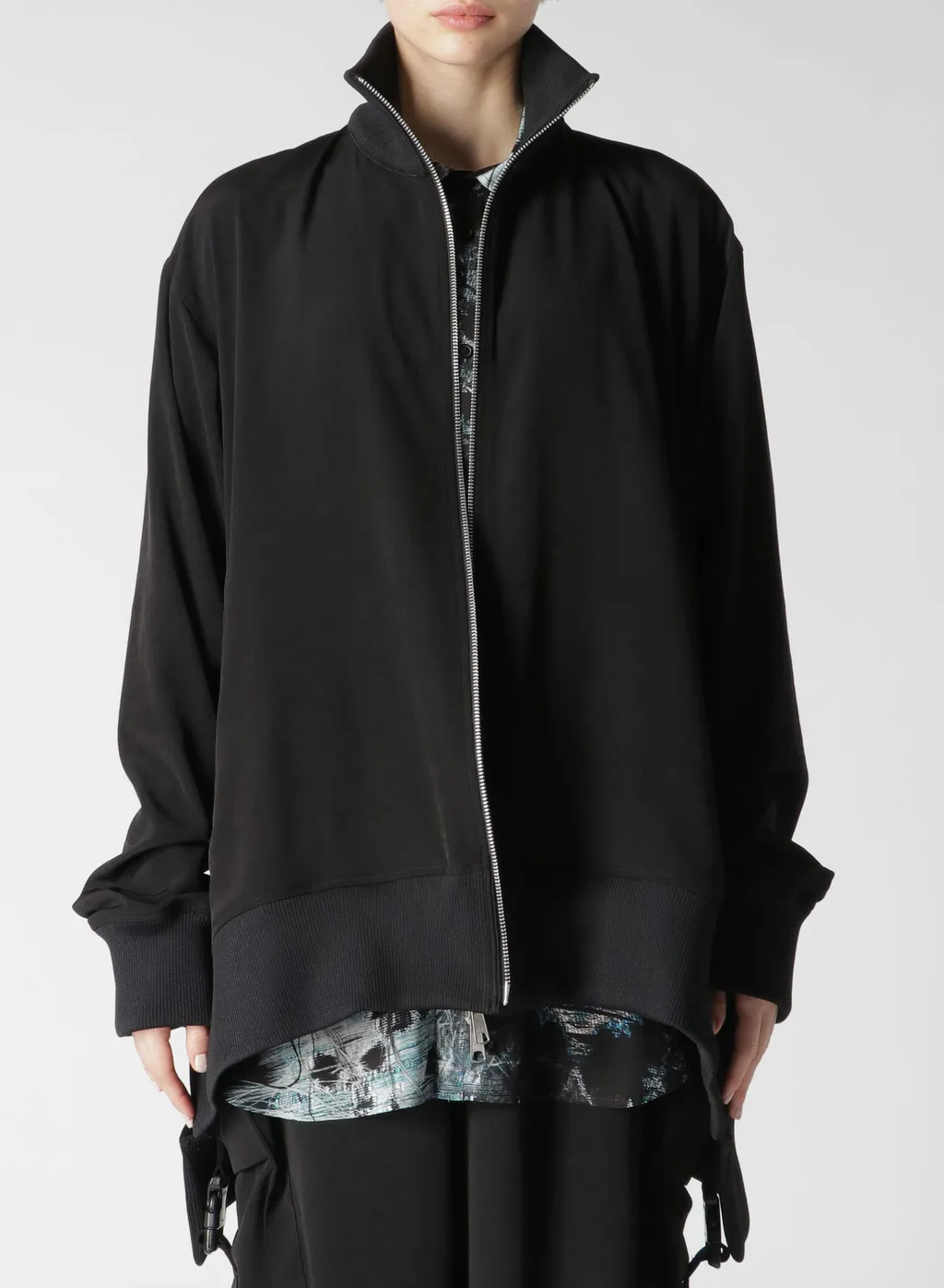 Crepe De Chine Curved Hemline Tracksuit Jacket