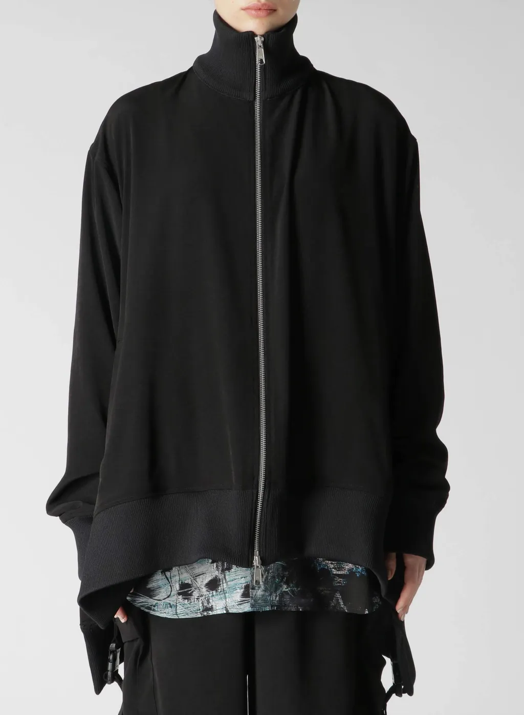 Crepe De Chine Curved Hemline Tracksuit Jacket