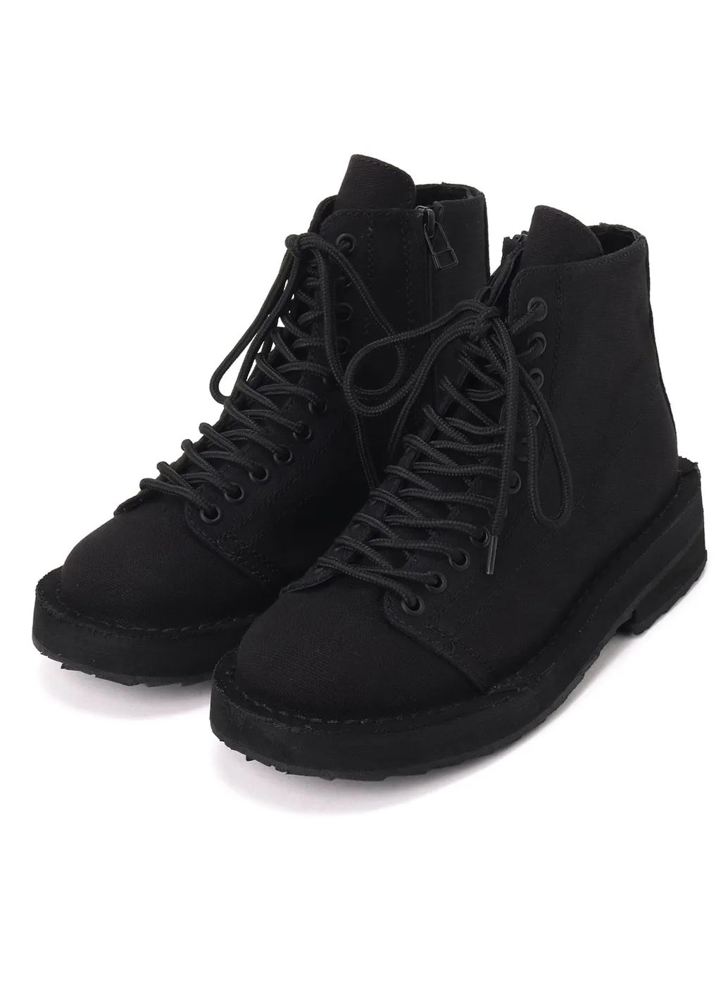 Cotton Canvas Lace-Up Biker Boots