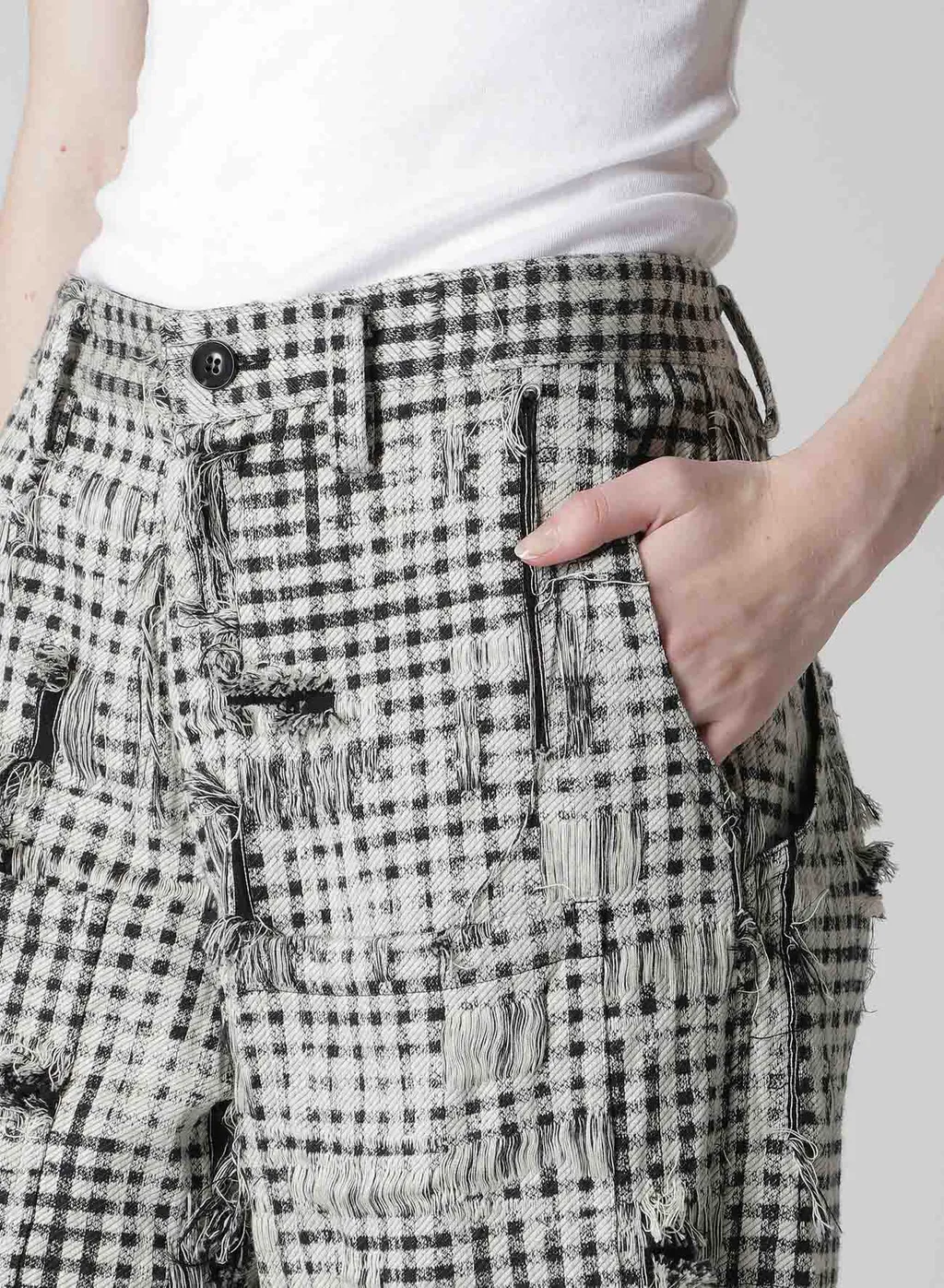 Damaged Gingham Jacquard Pants