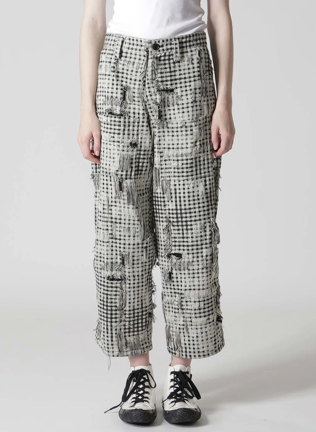 Damaged Gingham Jacquard Pants