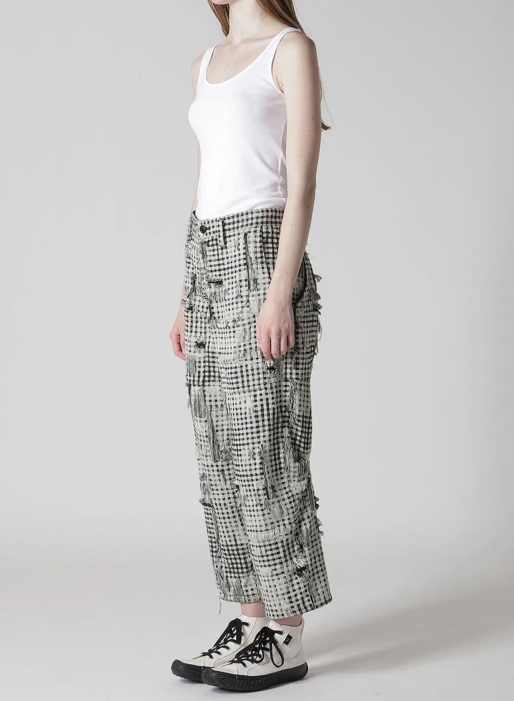 Damaged Gingham Jacquard Pants