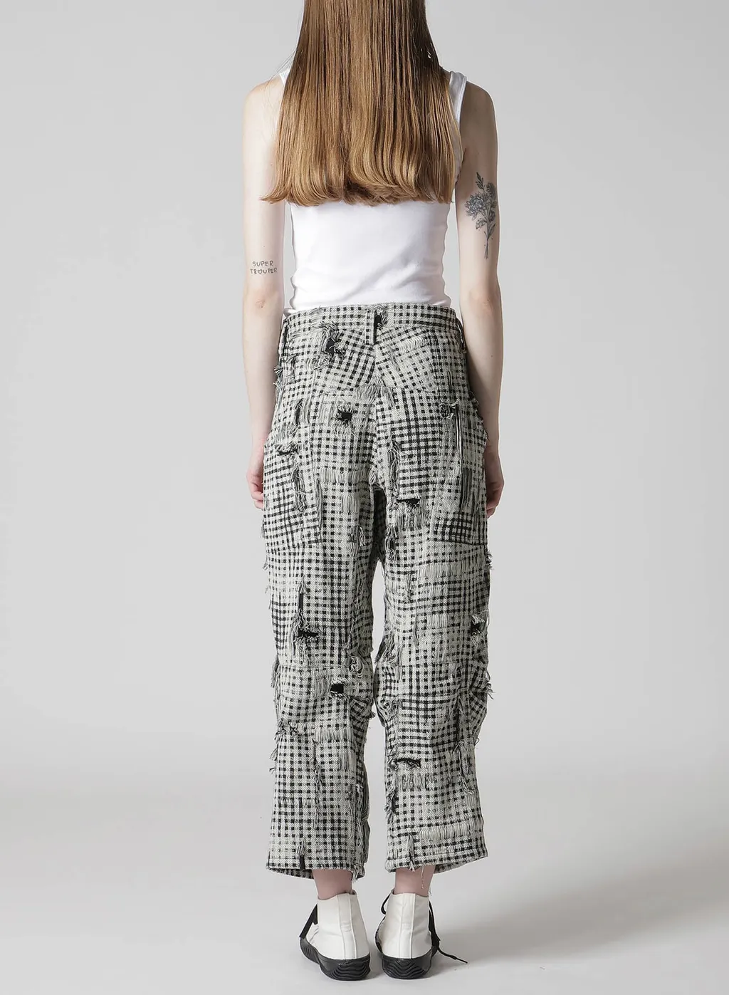 Damaged Gingham Jacquard Pants