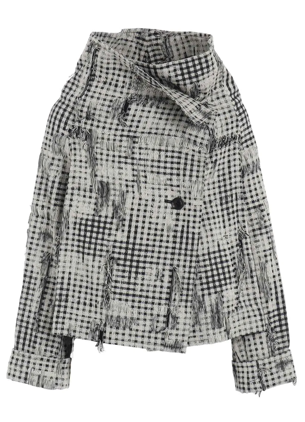 Damaged Gingham Jacquard Wrap Coat