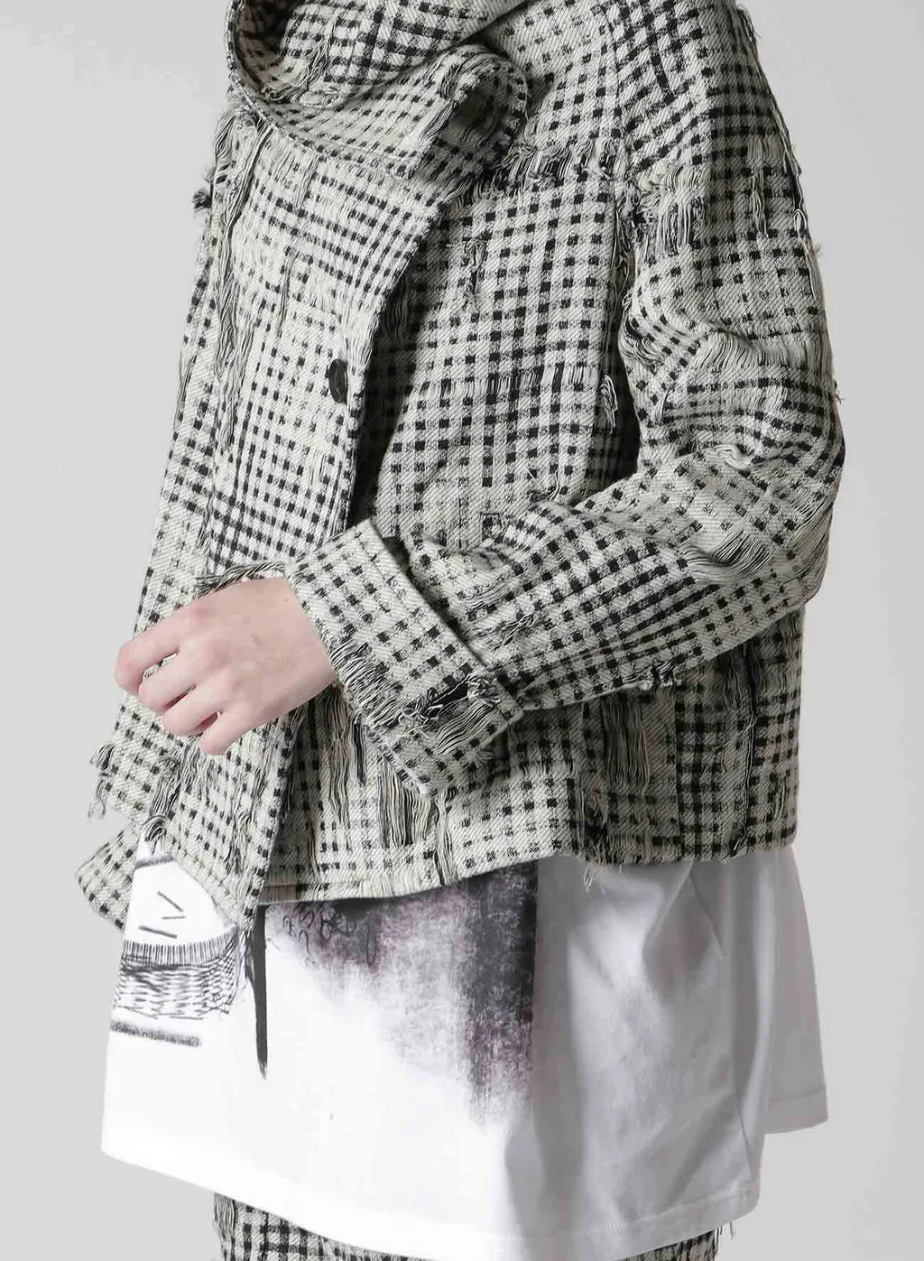 Damaged Gingham Jacquard Wrap Coat