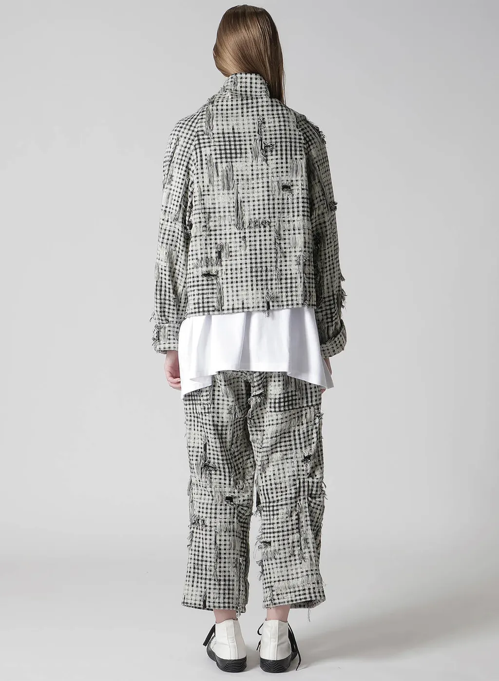 Damaged Gingham Jacquard Wrap Coat