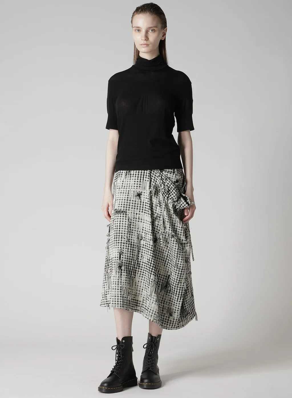Damaged Gingham Jacquard Skirt