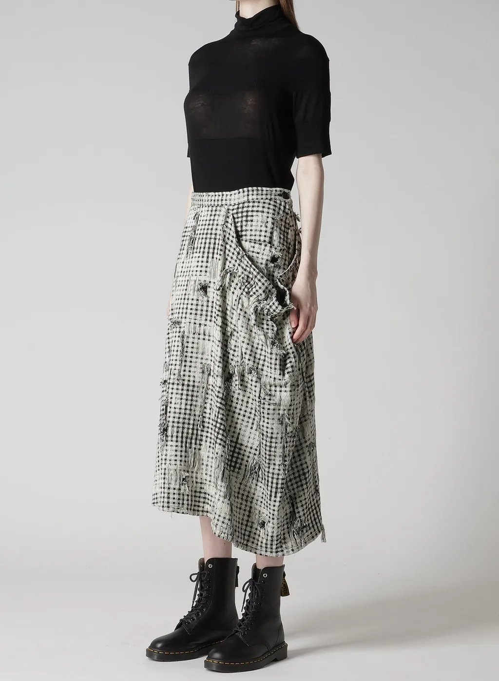 Damaged Gingham Jacquard Skirt