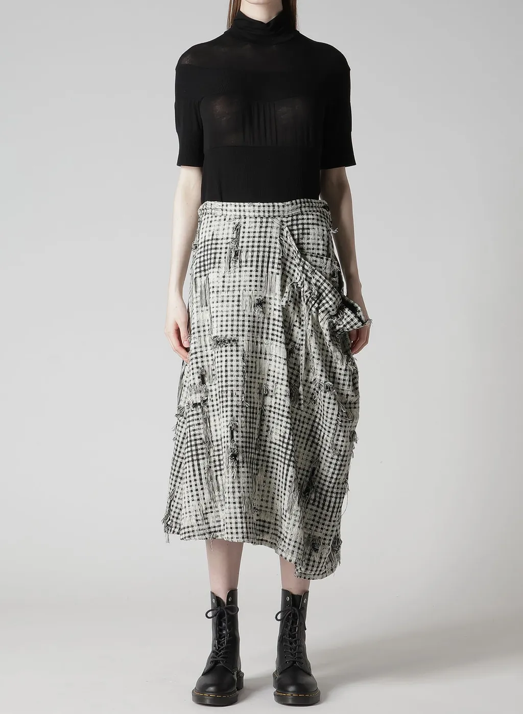Damaged Gingham Jacquard Skirt