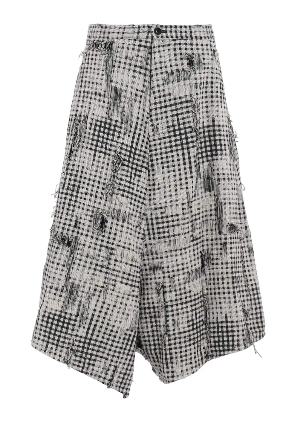 Damaged Gingham Jacquard Skirt-Like Pants