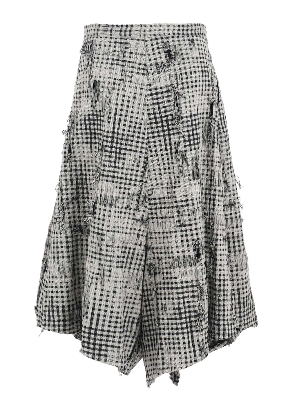 Damaged Gingham Jacquard Skirt-Like Pants