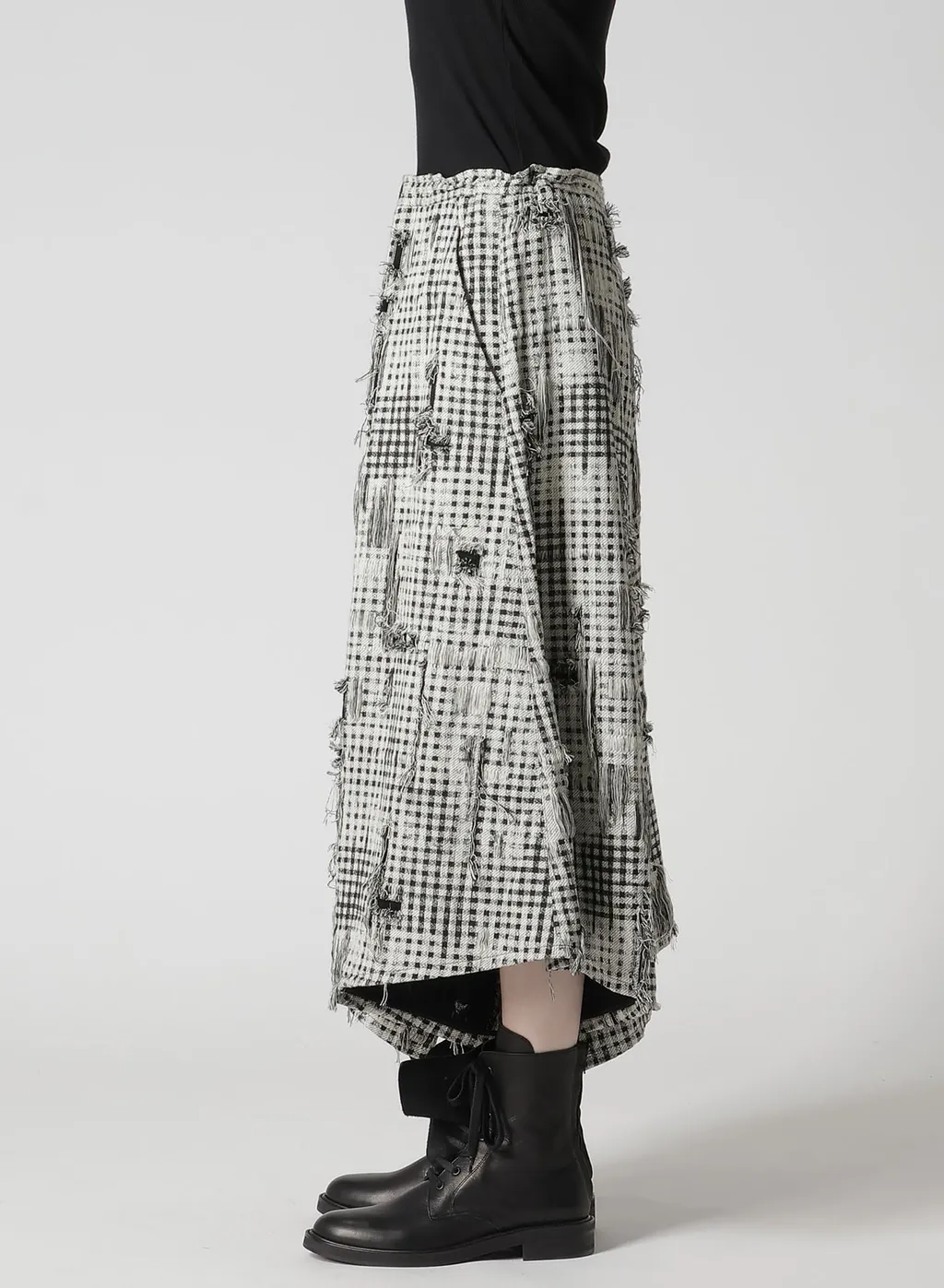 Damaged Gingham Jacquard Skirt-Like Pants