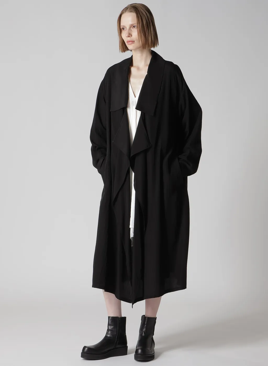 Cupro Dungaree Print Big-Collar Coat Y