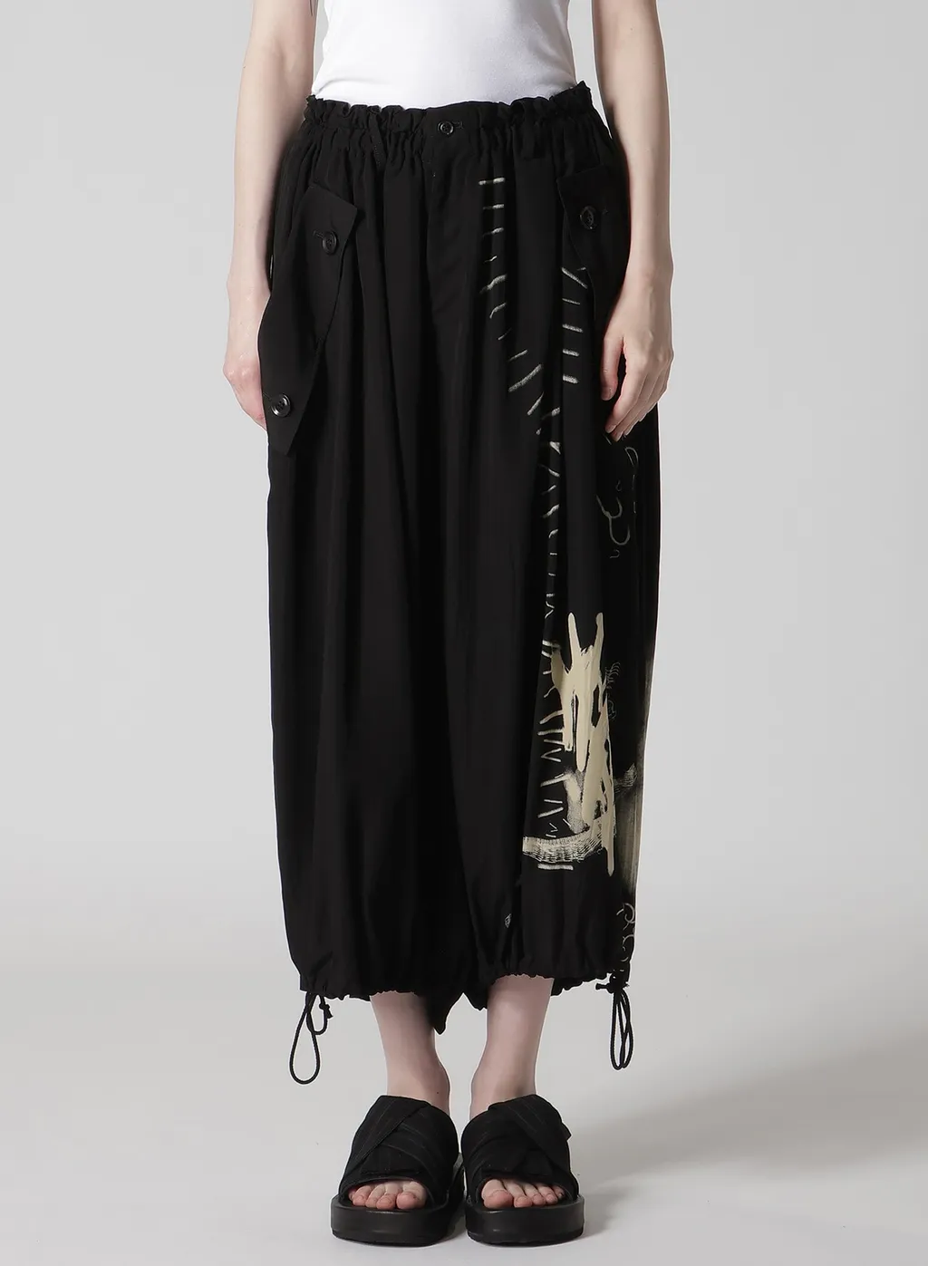 Cupro Dungaree Print Elastic-Waist Pants Y