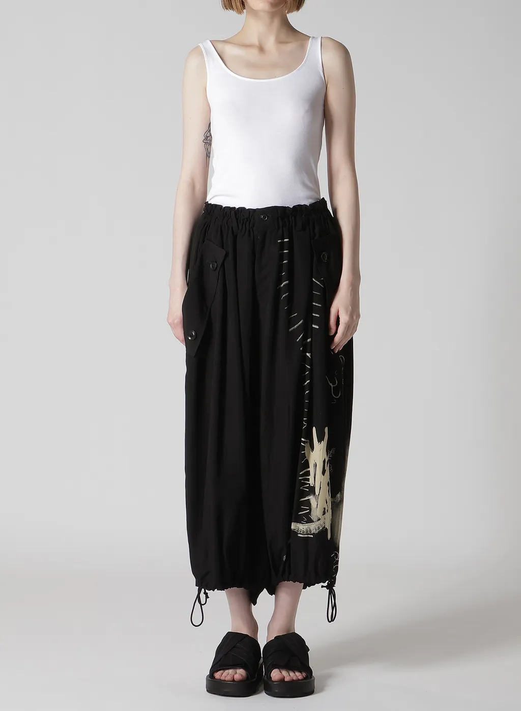Cupro Dungaree Print Elastic-Waist Pants Y