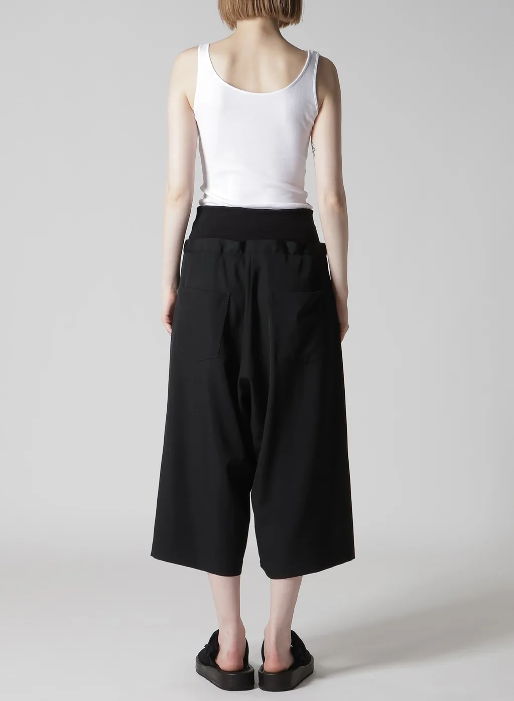 Wool Gabardine Rib Waist Wide Pants