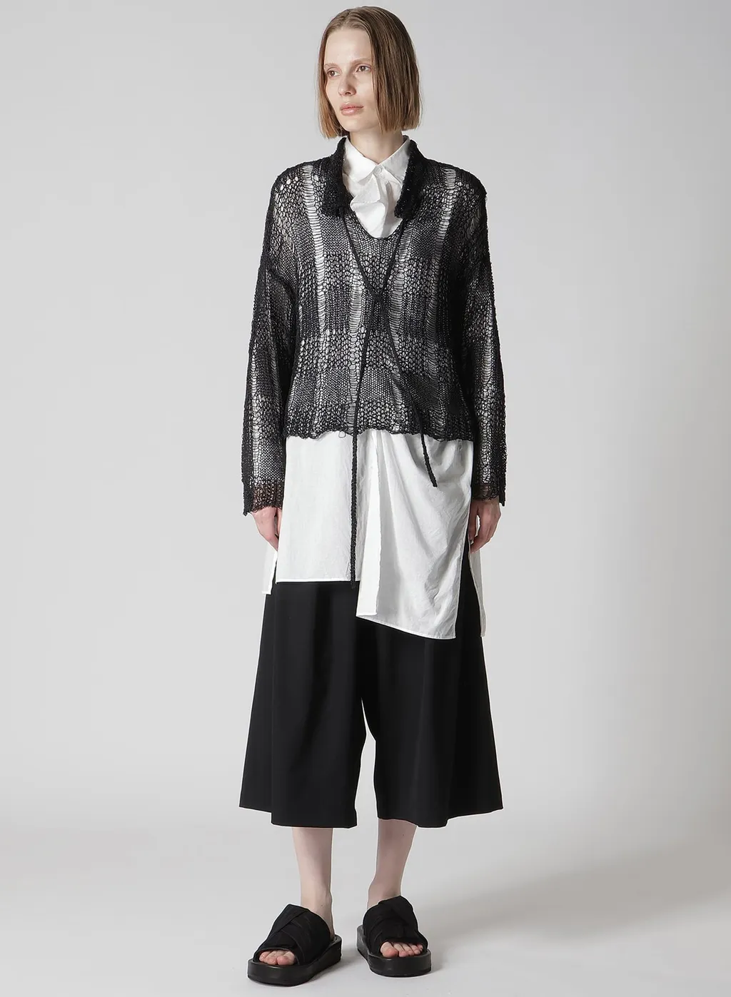 Wool Gabardine Rib Waist Wide Pants