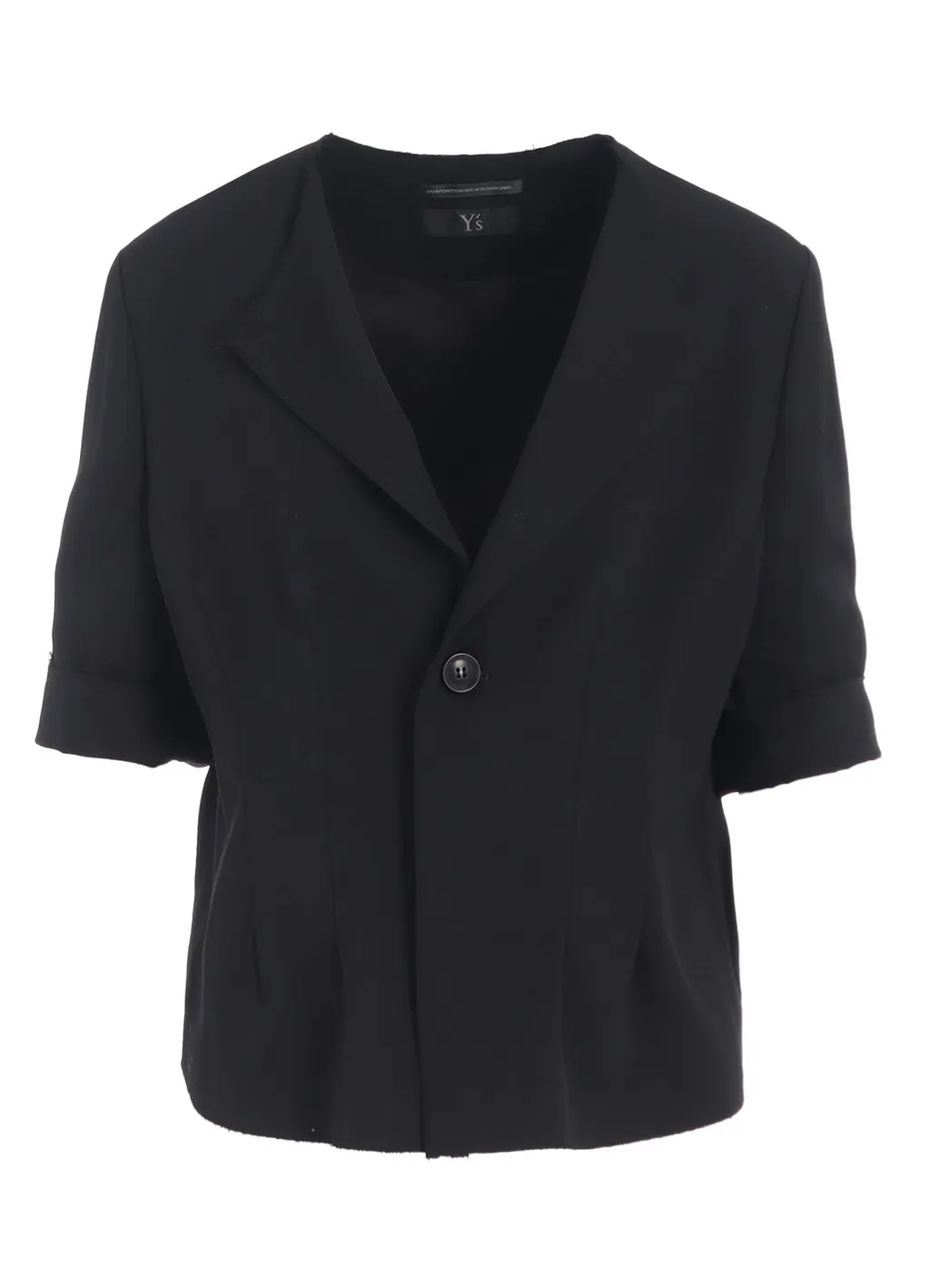 Wool Gabardine Collarless Short Jacket