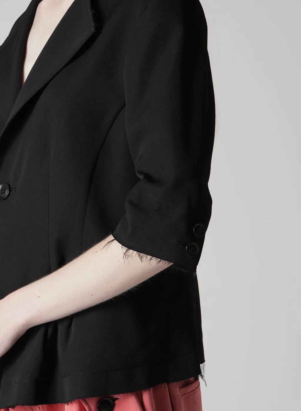 Wool Gabardine Collarless Short Jacket