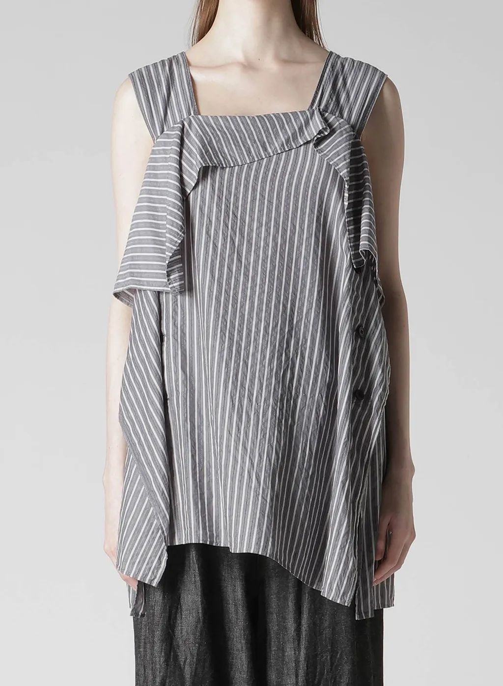 Cellulose Stripe Flare Sleeveless Blouse
