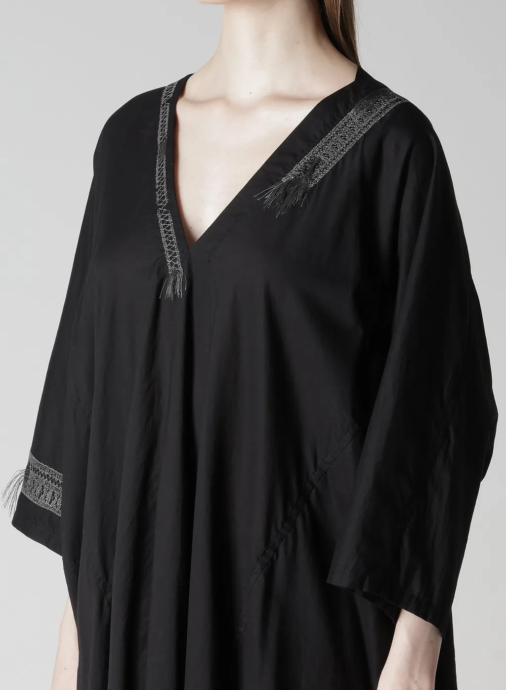 Cotton Lawn Arranged Sleeve V Neck Dress