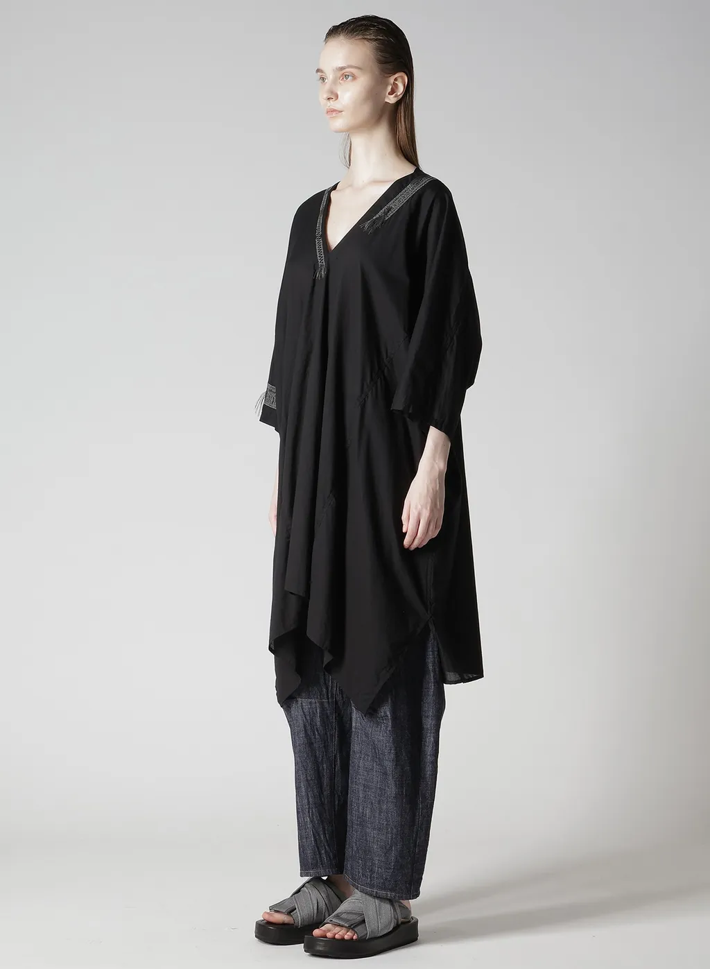 Cotton Lawn Arranged Sleeve V Neck Dress