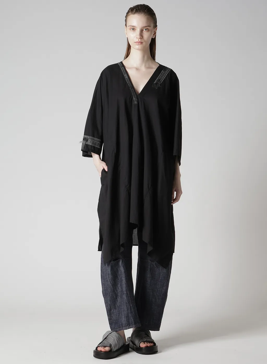 Cotton Lawn Arranged Sleeve V Neck Dress