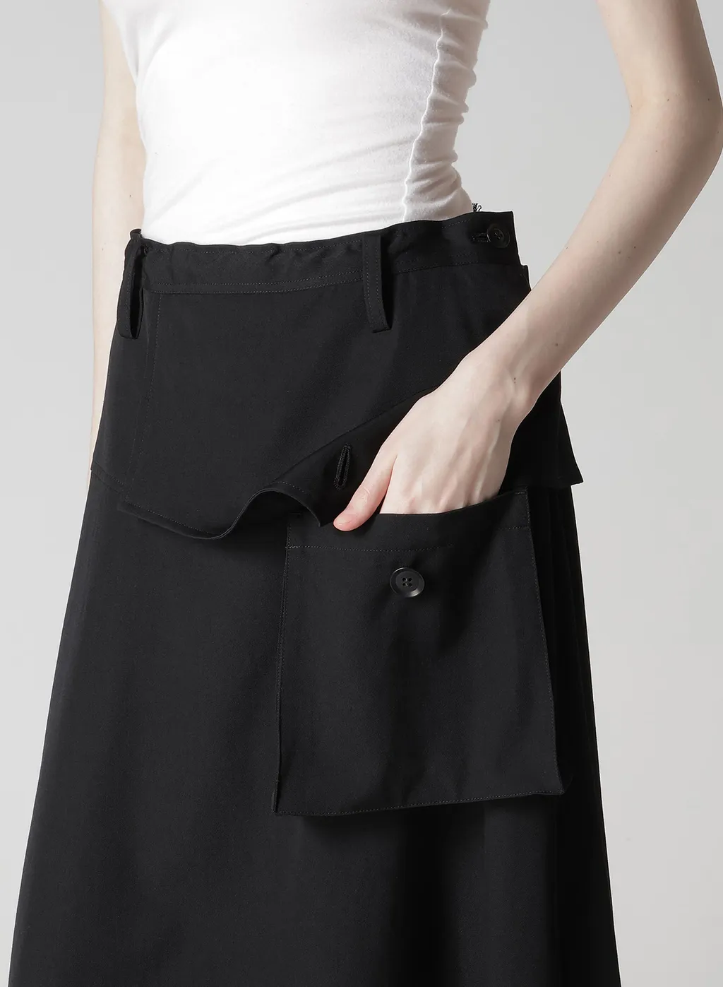 Wool Gabardine Y Big Flap Skirt