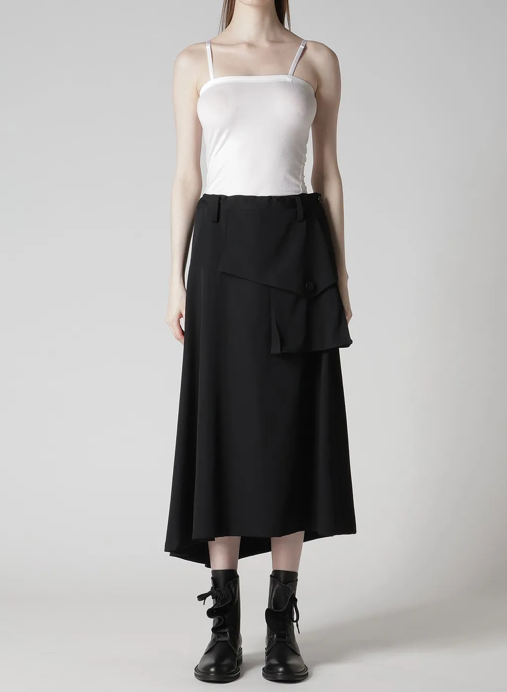 Wool Gabardine Y Big Flap Skirt