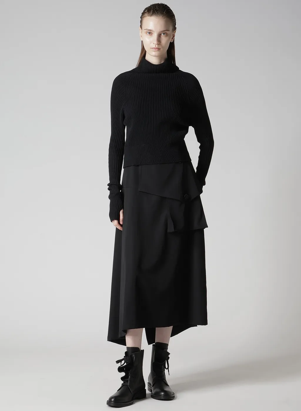Wool Gabardine Y Big Flap Skirt