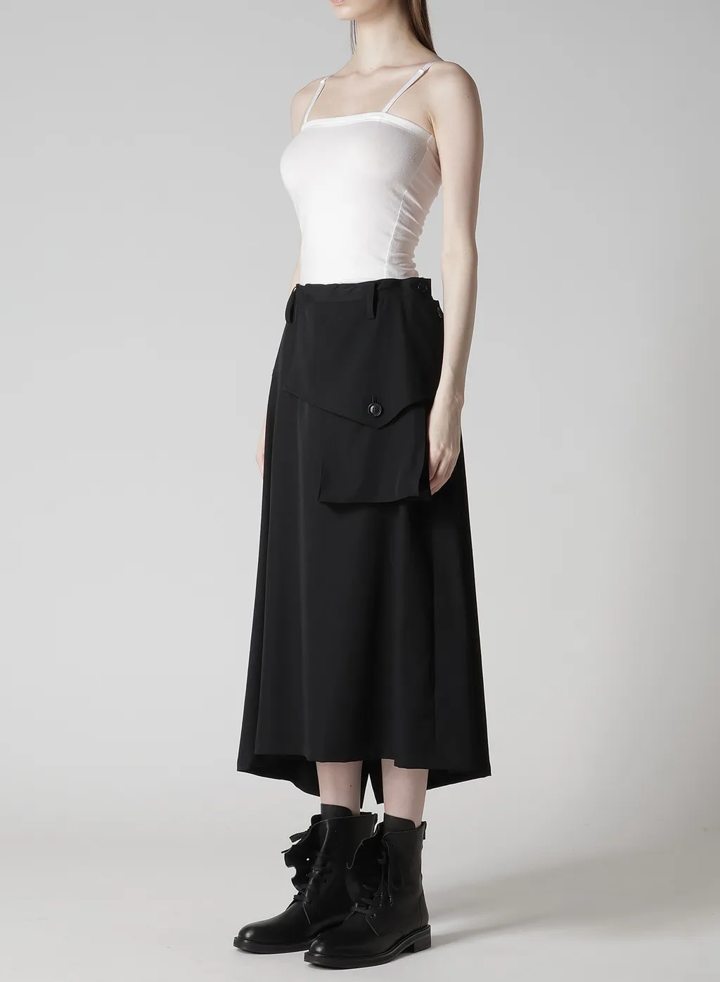 Wool Gabardine Y Big Flap Skirt