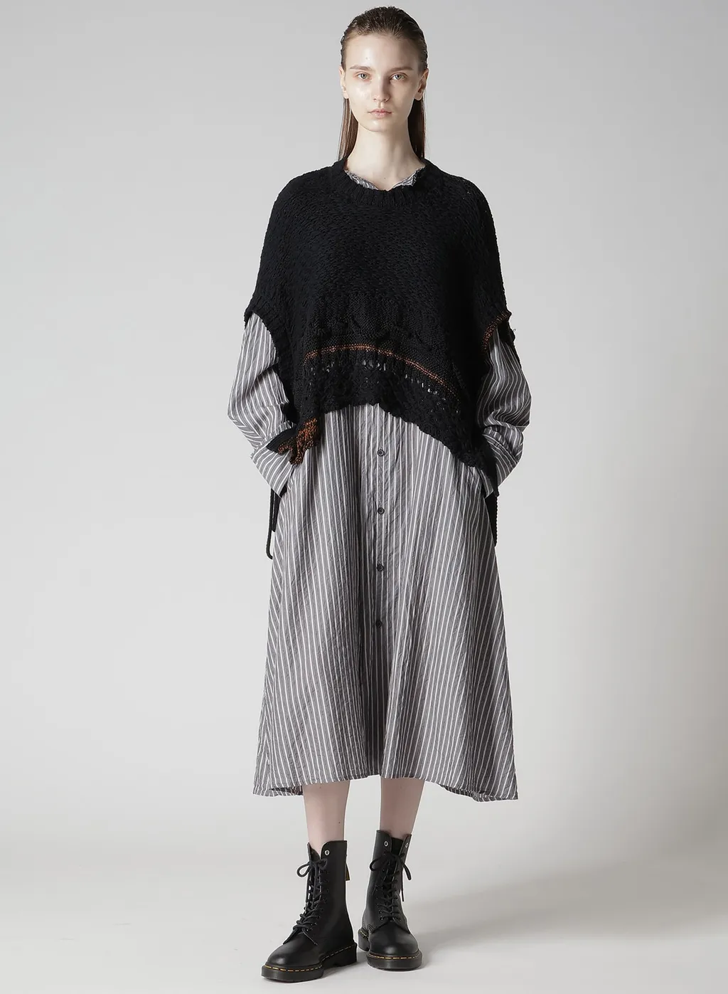 Cellulose Stripe Collarless A-Line Dress