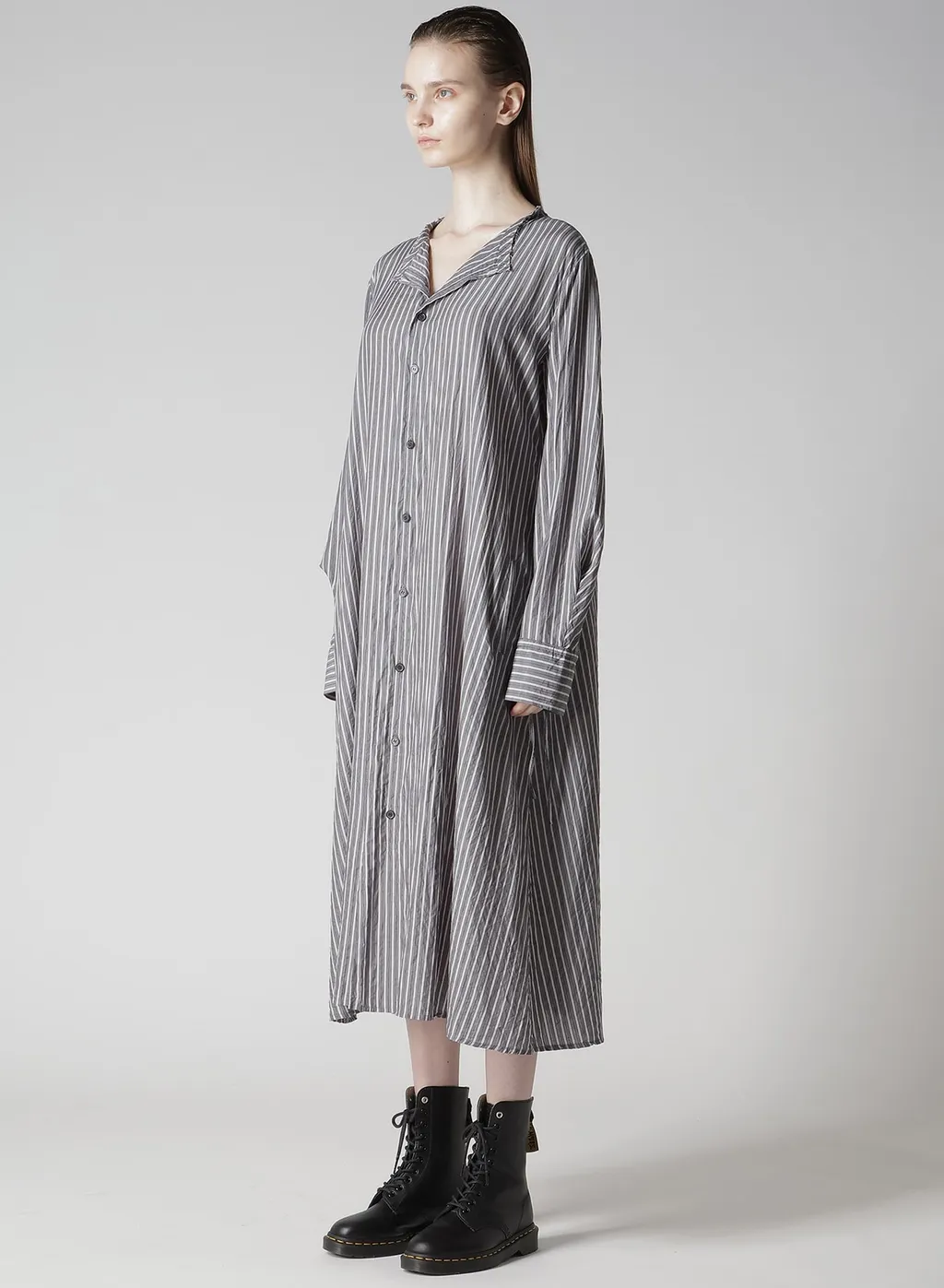 Cellulose Stripe Collarless A-Line Dress