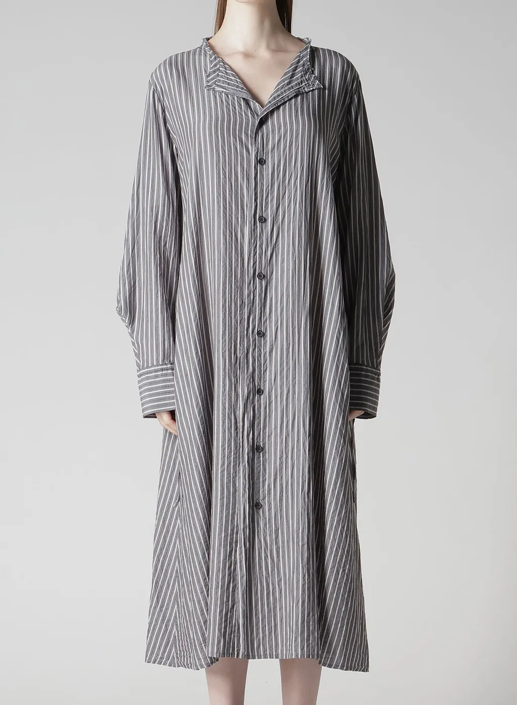 Cellulose Stripe Collarless A-Line Dress