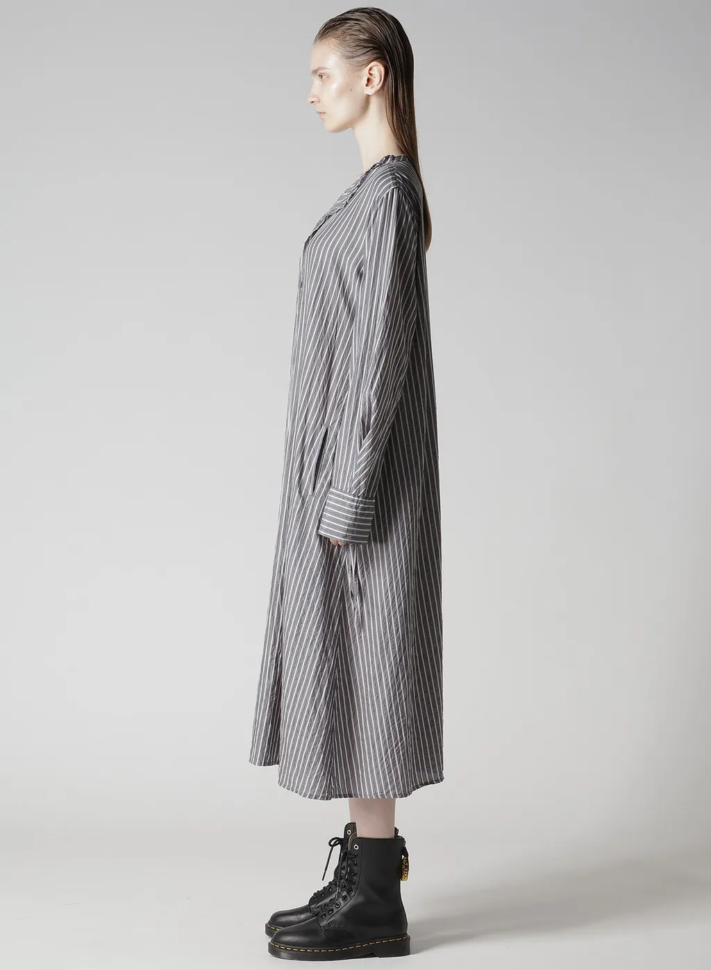 Cellulose Stripe Collarless A-Line Dress