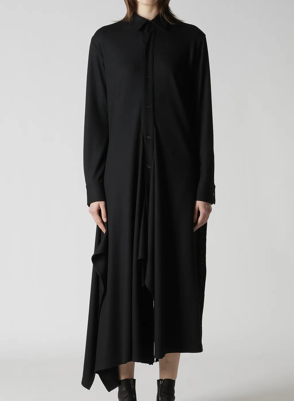 Washable Wool Draped Shirt Dress