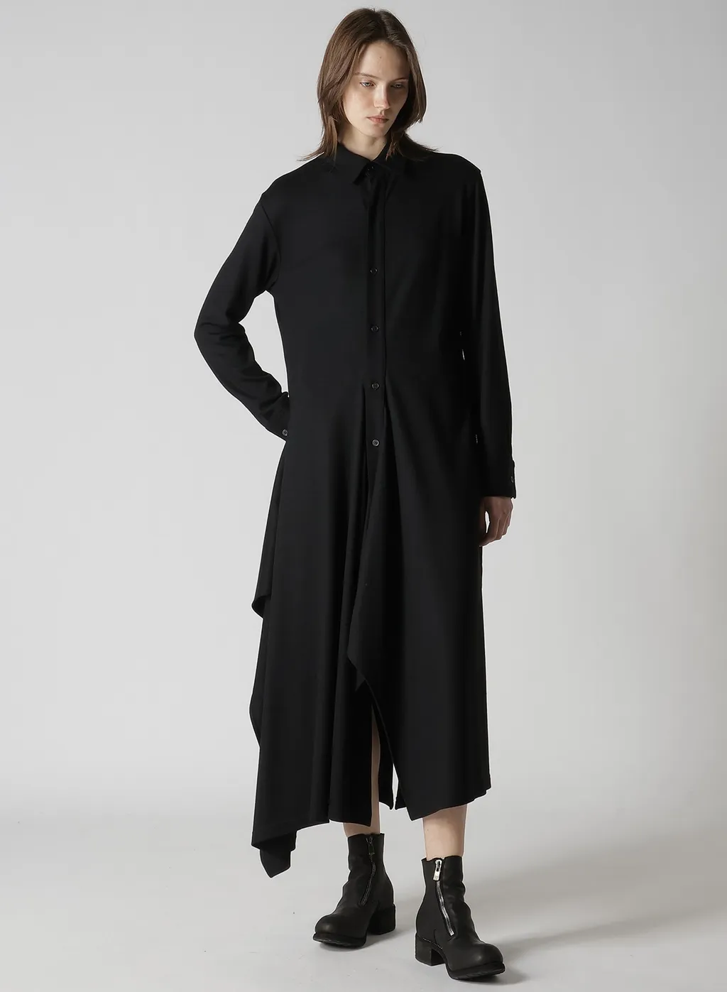 Washable Wool Draped Shirt Dress