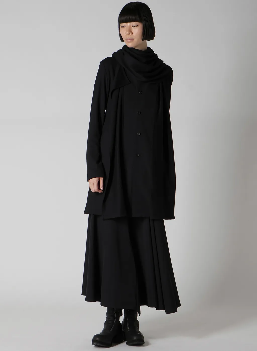Washable Wool Stole Detail Long Blouse