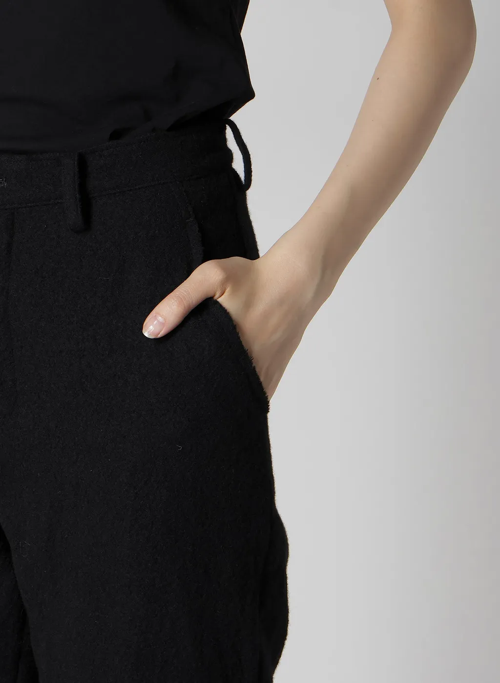 Shrinked Wool Serge Cuffed Hem Pants