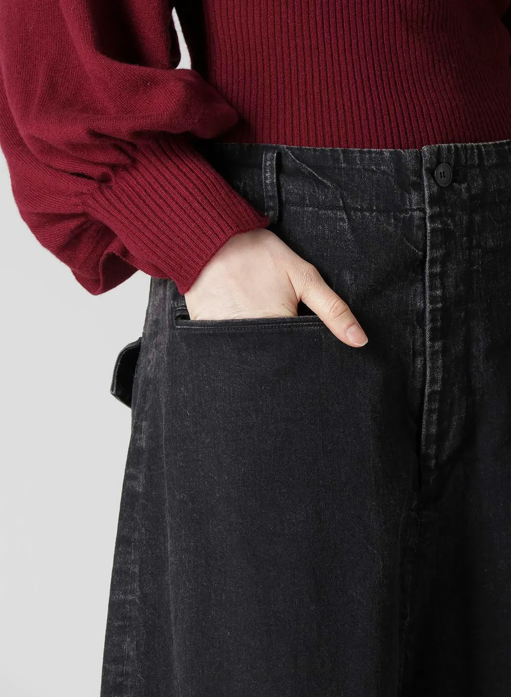 Permanganate Bleached Denim Backside Flared Wide Pants