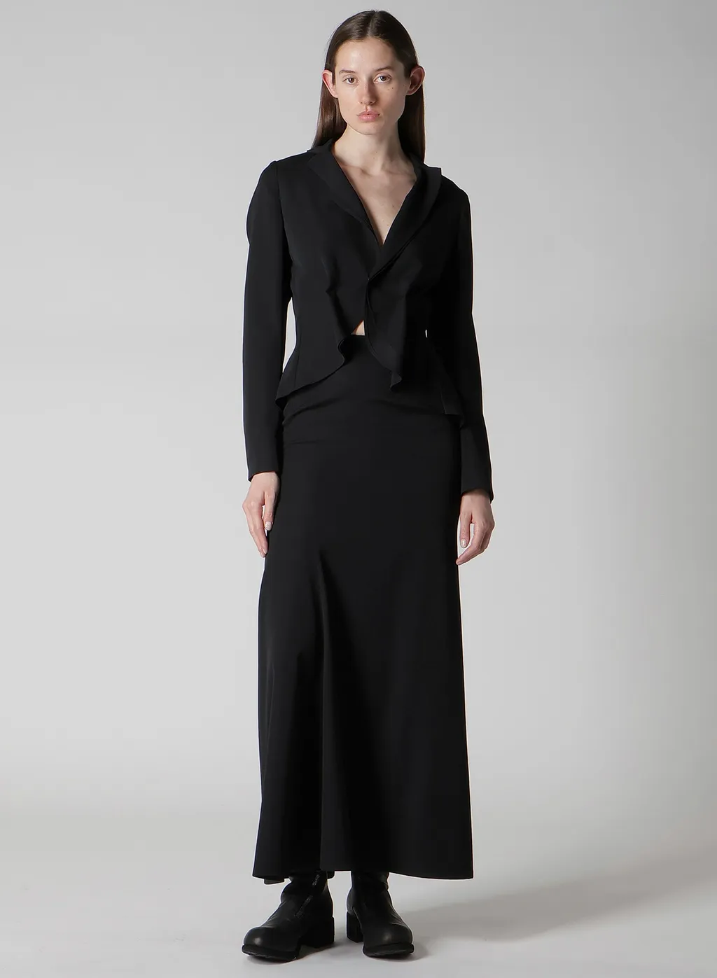 Wool Gabardine Diagonal Cutting Long Skirt