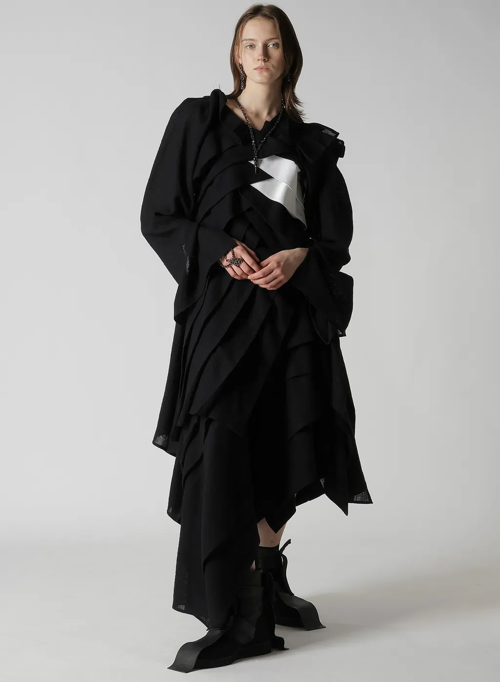 Wool Gauze Tucked Stitch D Skirt
